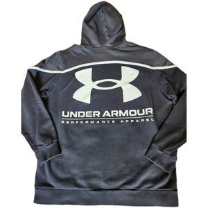 Under Armour UA Rival Fleece Hoodie Mens XL Gray Black Loose Pullover Zip Pocket